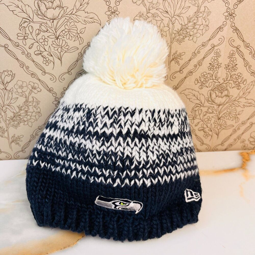 NFL New Era Seattle Seahawks 12s Knit Beanie with Pom Women/Kid Small Fit Blue